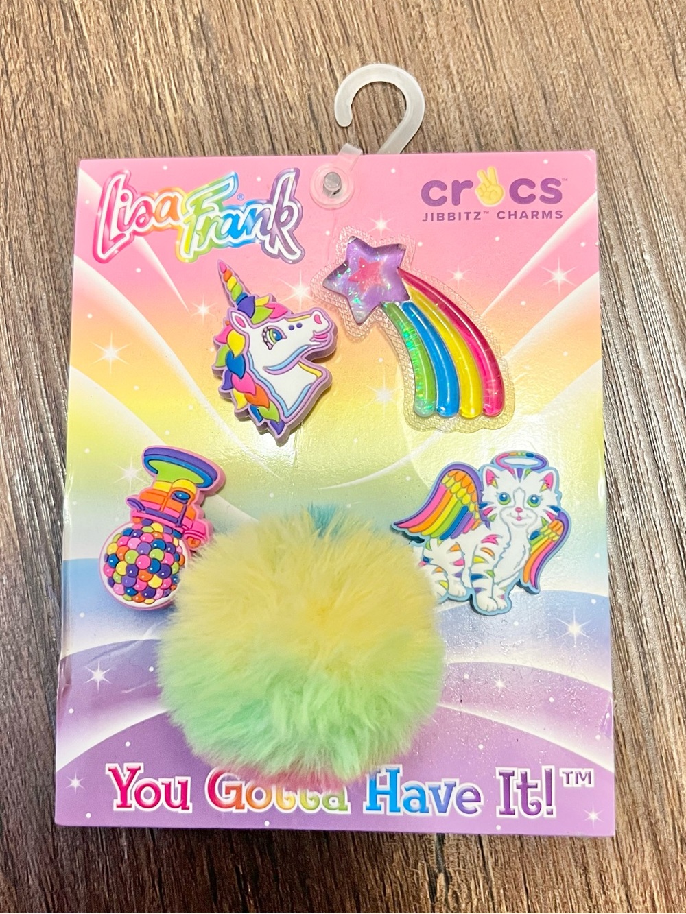 CROCS Lisa Frank Pastel Rainbow Pom & Unicorn Jibbitz Charm Set